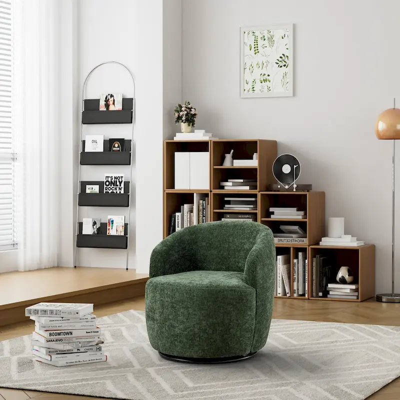 Fauteuil pivotant à 360° en chenille et velours vert / bleu / gris / blanc / noir / orange / jaune – Pièce unique