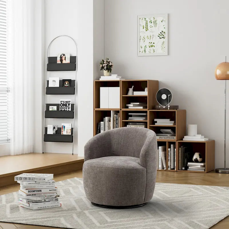 Fauteuil pivotant à 360° en chenille et velours vert / bleu / gris / blanc / noir / orange / jaune – Pièce unique