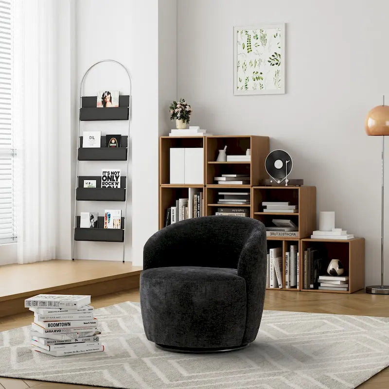 Fauteuil pivotant à 360° en chenille et velours vert / bleu / gris / blanc / noir / orange / jaune – Pièce unique