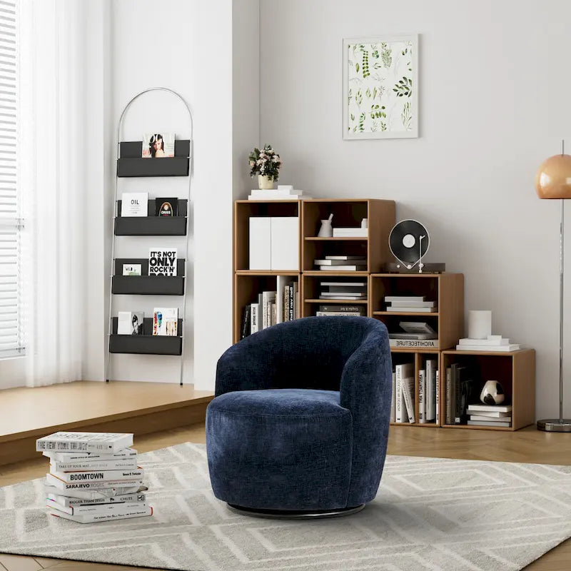 Fauteuil pivotant à 360° en chenille et velours vert / bleu / gris / blanc / noir / orange / jaune – Pièce unique
