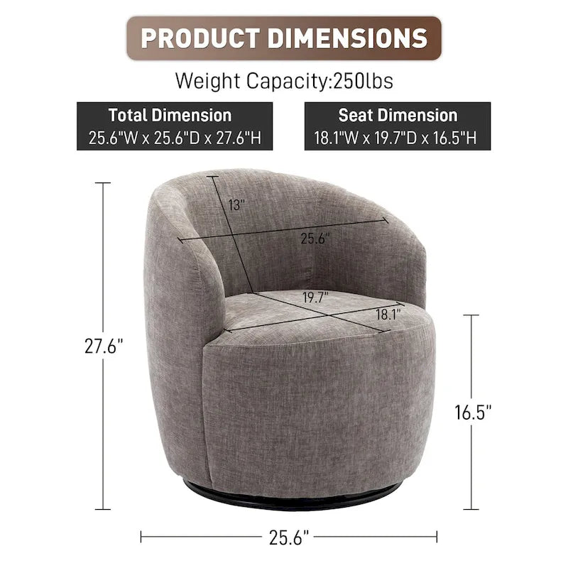 Fauteuil pivotant à 360° en chenille et velours vert / bleu / gris / blanc / noir / orange / jaune – Pièce unique