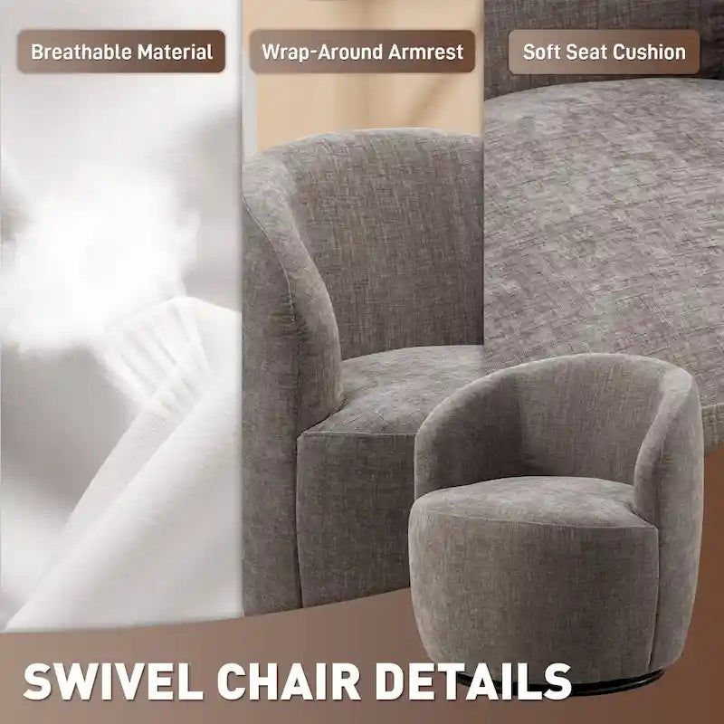 Fauteuil pivotant à 360° en chenille et velours vert / bleu / gris / blanc / noir / orange / jaune – Pièce unique