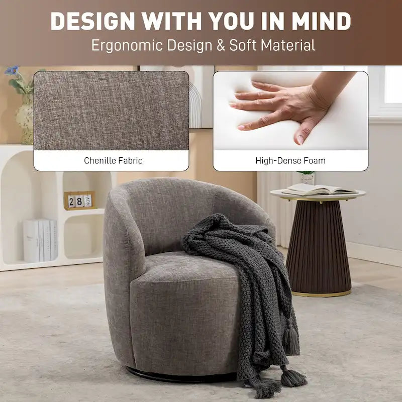 Fauteuil pivotant à 360° en chenille et velours vert / bleu / gris / blanc / noir / orange / jaune – Pièce unique