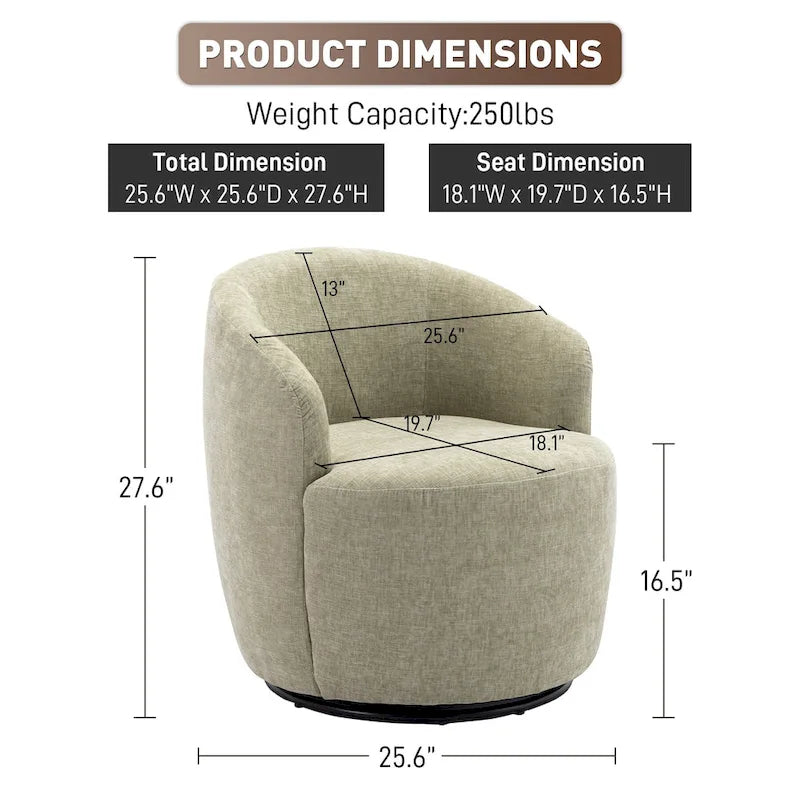 Fauteuil pivotant à 360° en chenille et velours vert / bleu / gris / blanc / noir / orange / jaune – Pièce unique