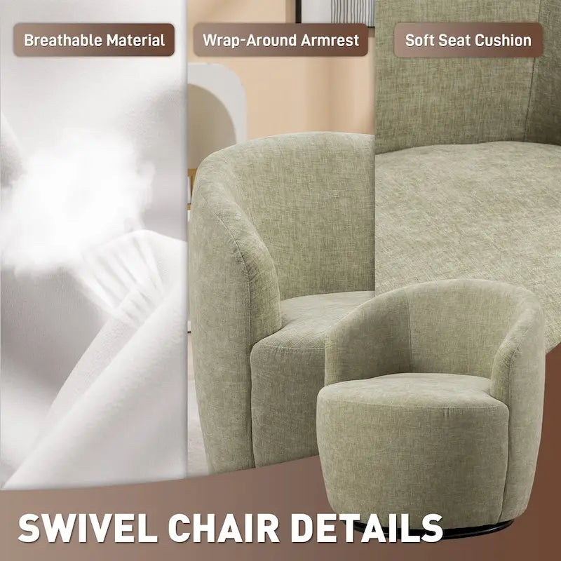 Fauteuil pivotant à 360° en chenille et velours vert / bleu / gris / blanc / noir / orange / jaune – Pièce unique
