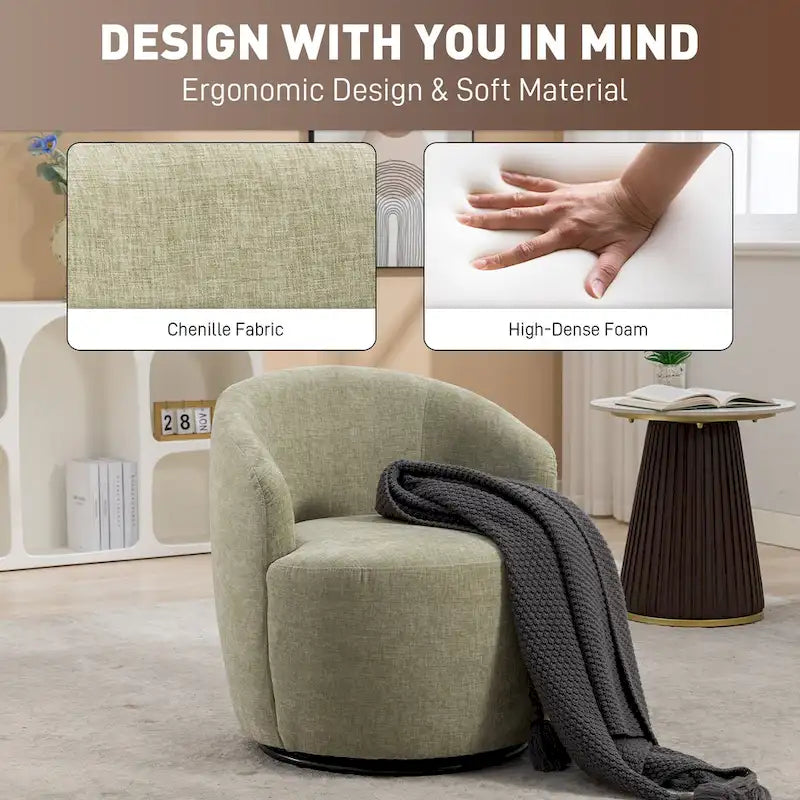 Fauteuil pivotant à 360° en chenille et velours vert / bleu / gris / blanc / noir / orange / jaune – Pièce unique