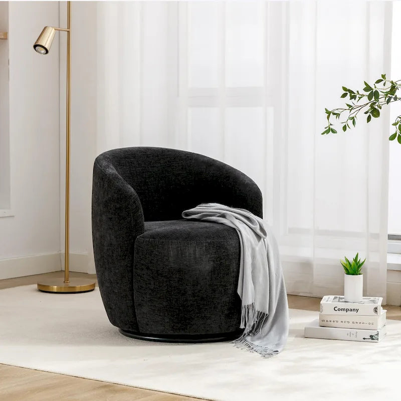 Fauteuil pivotant à 360° en chenille et velours vert / bleu / gris / blanc / noir / orange / jaune – Pièce unique