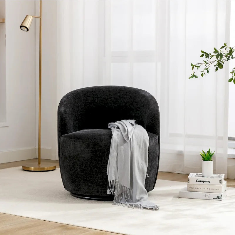 Fauteuil pivotant à 360° en chenille et velours vert / bleu / gris / blanc / noir / orange / jaune – Pièce unique