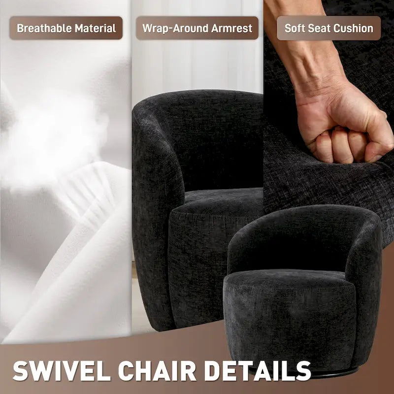 Fauteuil pivotant à 360° en chenille et velours vert / bleu / gris / blanc / noir / orange / jaune – Pièce unique