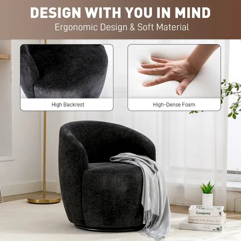 Fauteuil pivotant à 360° en chenille et velours vert / bleu / gris / blanc / noir / orange / jaune – Pièce unique