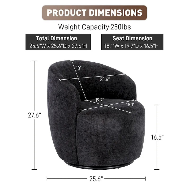 Fauteuil pivotant à 360° en chenille et velours vert / bleu / gris / blanc / noir / orange / jaune – Pièce unique