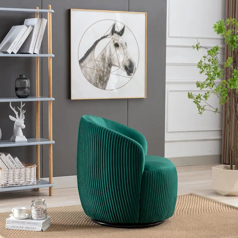 Fauteuil pivotant à 360° en chenille et velours vert / bleu / gris / blanc / noir / orange / jaune – Pièce unique