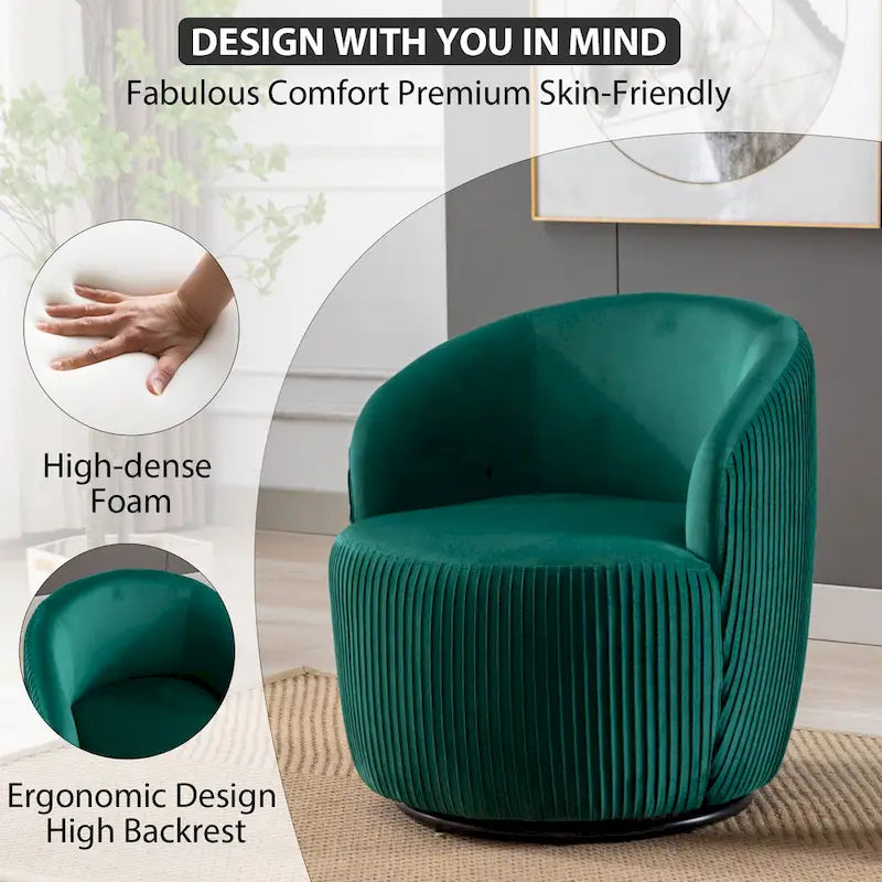 Fauteuil pivotant à 360° en chenille et velours vert / bleu / gris / blanc / noir / orange / jaune – Pièce unique