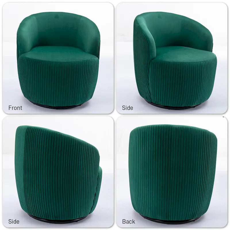 Fauteuil pivotant à 360° en chenille et velours vert / bleu / gris / blanc / noir / orange / jaune – Pièce unique