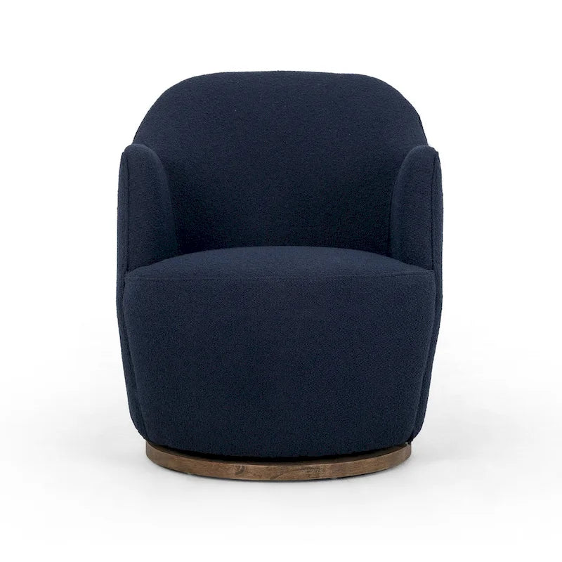 Fauteuil d'appoint pivotant rond en tissu Indigo / Olive / Burnish / Slate / Silver – Pièce unique