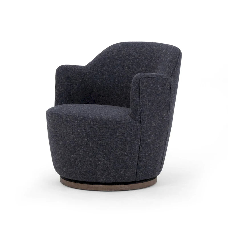 Fauteuil d'appoint pivotant rond en tissu Indigo / Olive / Burnish / Slate / Silver – Pièce unique
