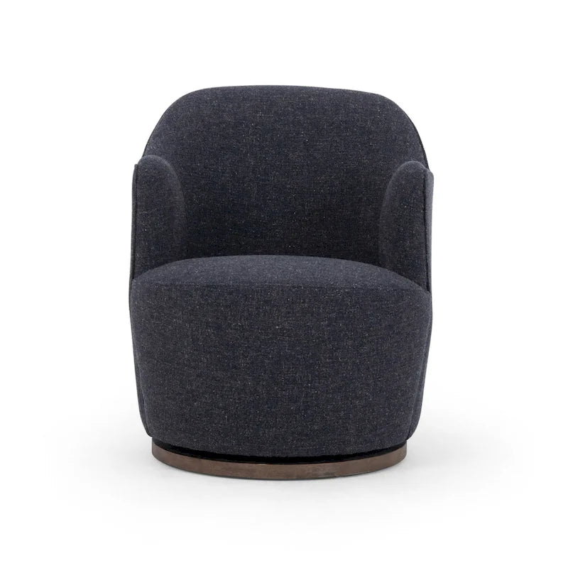 Fauteuil d'appoint pivotant rond en tissu Indigo / Olive / Burnish / Slate / Silver – Pièce unique