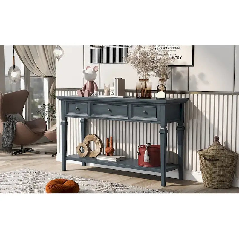 Table console à 3 tiroirs gris délavé / expresso / blanc antique / bleu marine – simple
