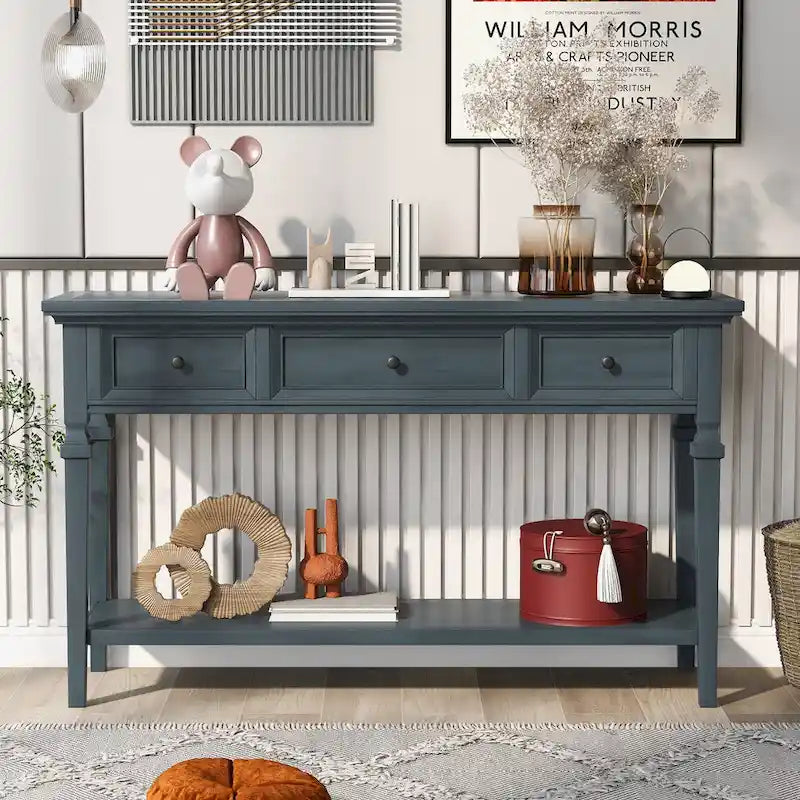 Table console à 3 tiroirs gris délavé / expresso / blanc antique / bleu marine – simple