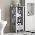 Étagère de Rangement au Sol avec Tiroir – Gris / Blanc, Cadre en Croix, Pour 1 Ménage