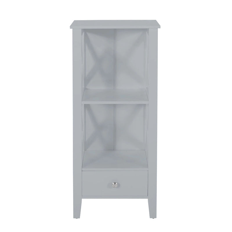 Étagère de Rangement au Sol avec Tiroir – Gris / Blanc, Cadre en Croix, Pour 1 Ménage