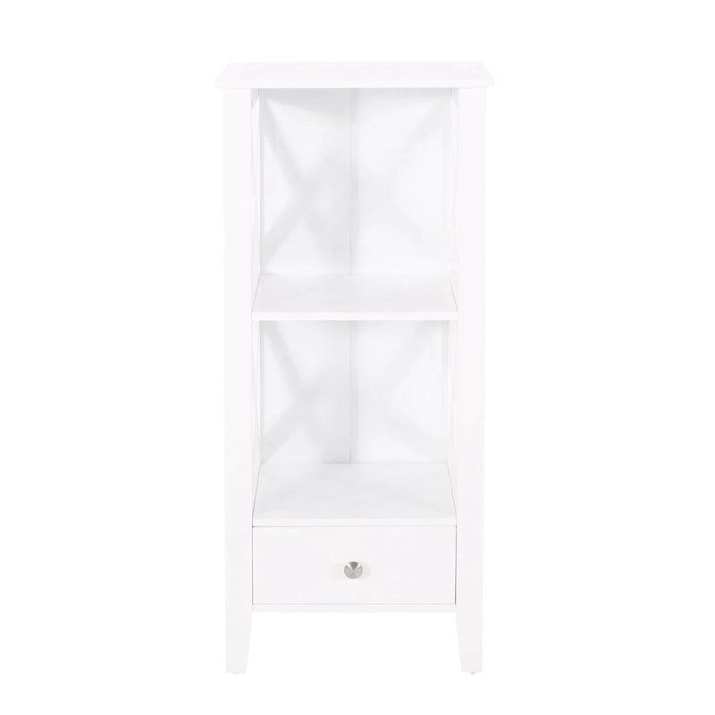 Étagère de Rangement au Sol avec Tiroir – Gris / Blanc, Cadre en Croix, Pour 1 Ménage