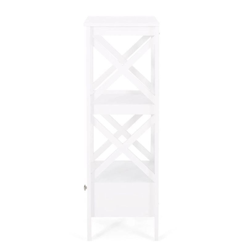 Étagère de Rangement au Sol avec Tiroir – Gris / Blanc, Cadre en Croix, Pour 1 Ménage