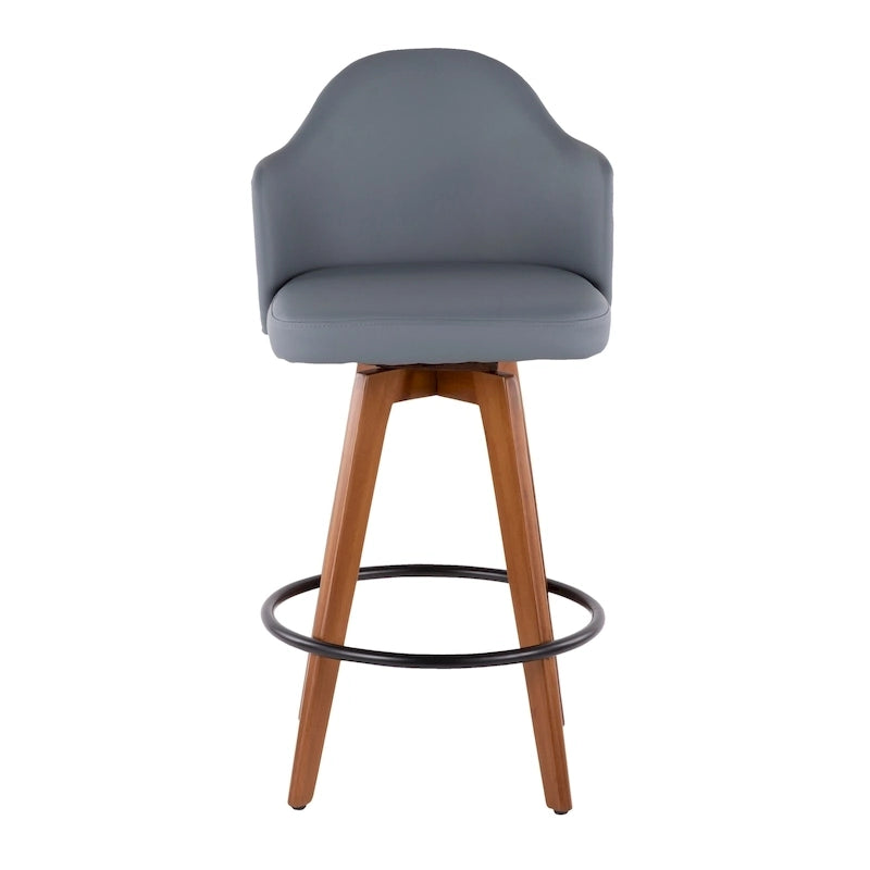 Tabouret de comptoir mi-siècle moderne gris/crème/noir avec pivot et assise en similicuir – Unité