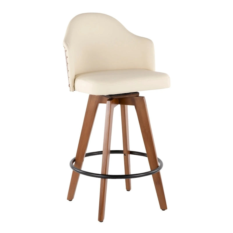 Tabouret de comptoir mi-siècle moderne gris/crème/noir avec pivot et assise en similicuir – Unité
