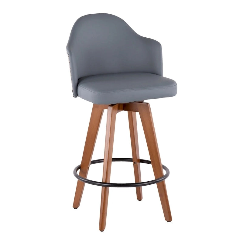 Tabouret de comptoir mi-siècle moderne gris/crème/noir avec pivot et assise en similicuir – Unité