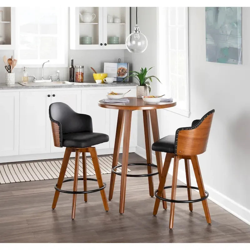 Tabouret de comptoir mi-siècle moderne gris/crème/noir avec pivot et assise en similicuir – Unité