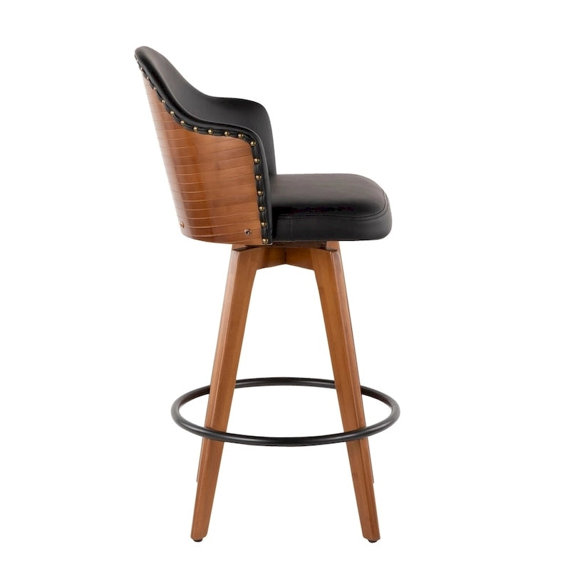 Tabouret de comptoir mi-siècle moderne gris/crème/noir avec pivot et assise en similicuir – Unité