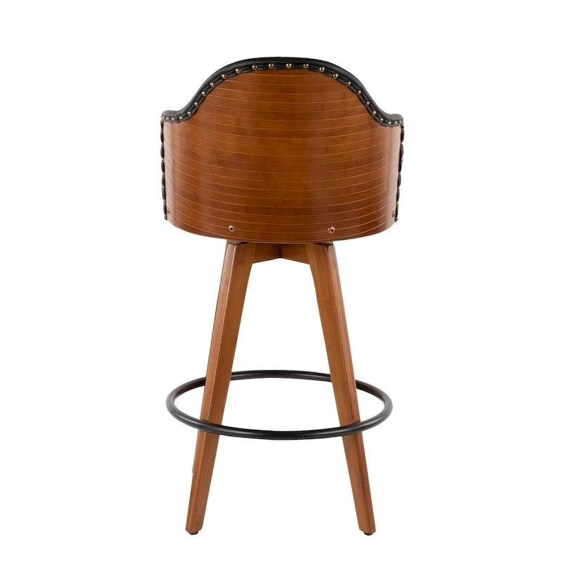 Tabouret de comptoir mi-siècle moderne gris/crème/noir avec pivot et assise en similicuir – Unité