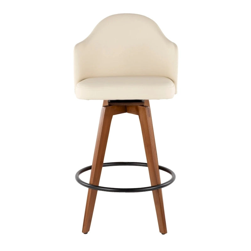 Tabouret de comptoir mi-siècle moderne gris/crème/noir avec pivot et assise en similicuir – Unité