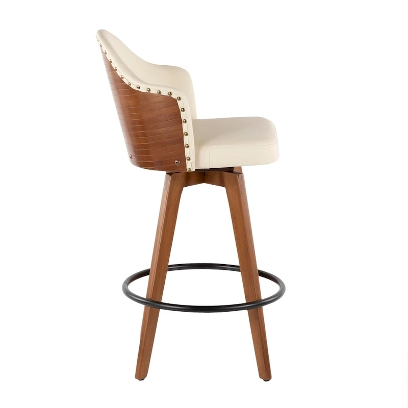 Tabouret de comptoir mi-siècle moderne gris/crème/noir avec pivot et assise en similicuir – Unité