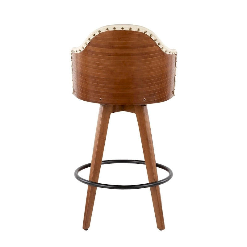 Tabouret de comptoir mi-siècle moderne gris/crème/noir avec pivot et assise en similicuir – Unité
