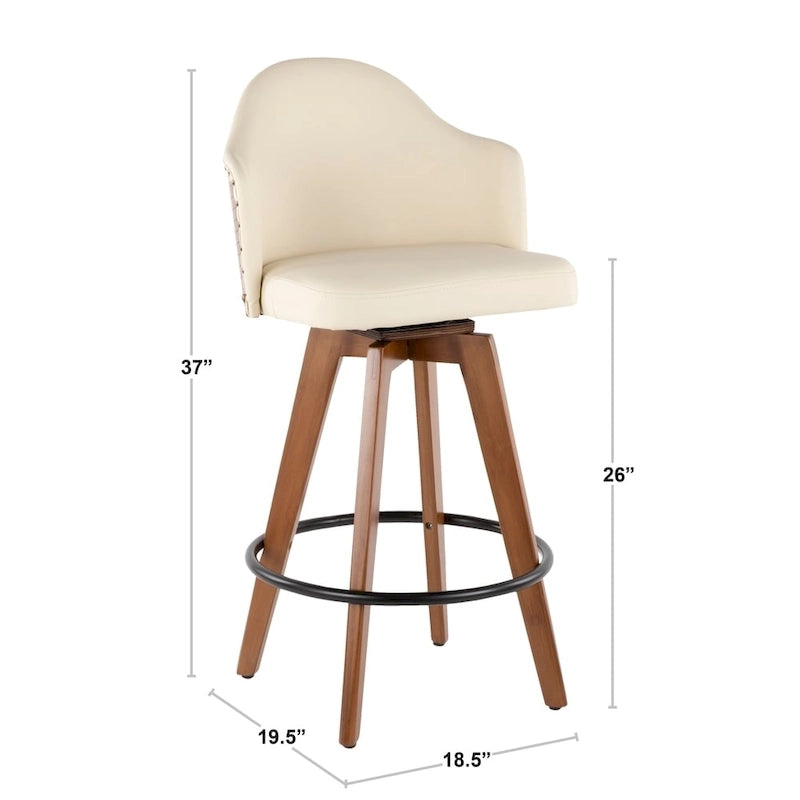 Tabouret de comptoir mi-siècle moderne gris/crème/noir avec pivot et assise en similicuir – Unité