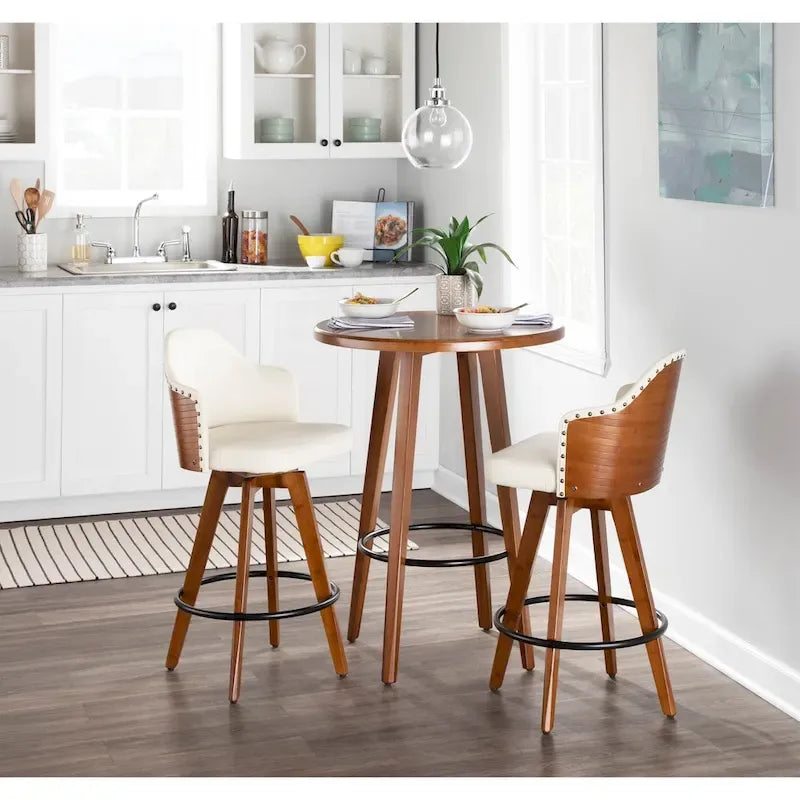 Tabouret de comptoir mi-siècle moderne gris/crème/noir avec pivot et assise en similicuir – Unité