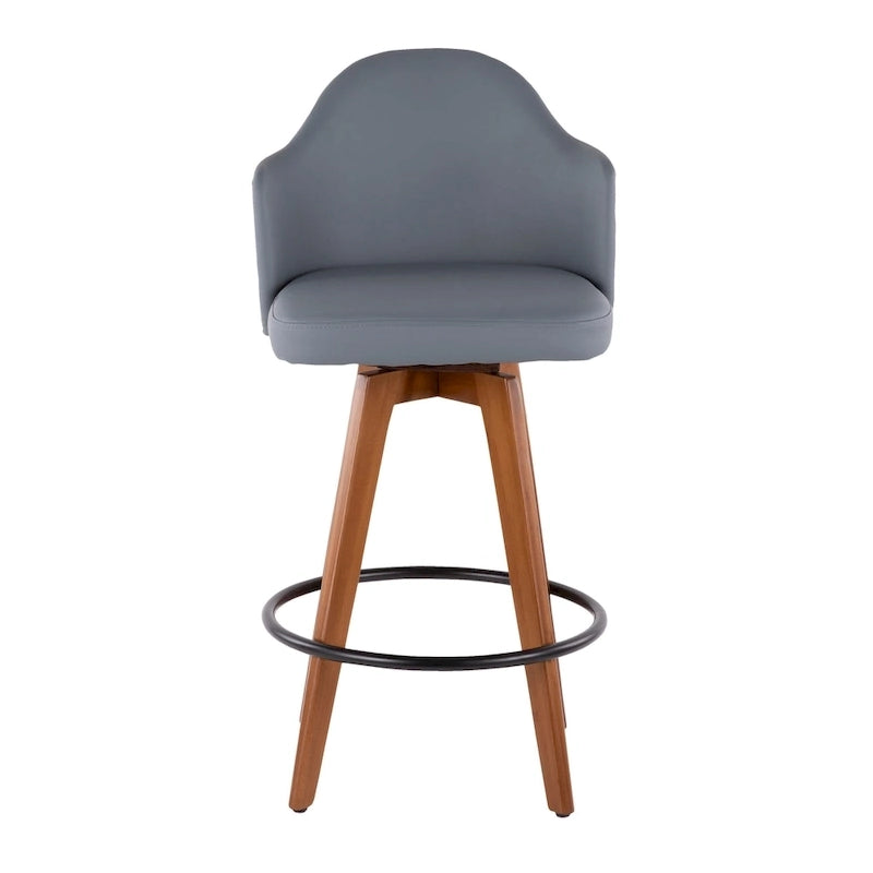 Tabouret de comptoir mi-siècle moderne gris/crème/noir avec pivot et assise en similicuir – Unité