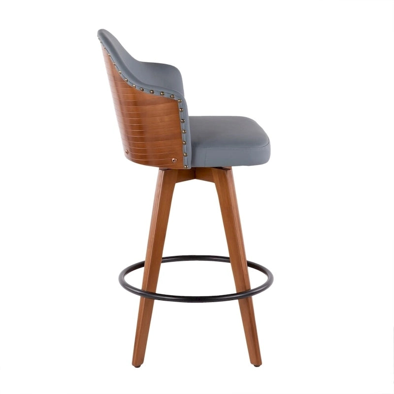 Tabouret de comptoir mi-siècle moderne gris/crème/noir avec pivot et assise en similicuir – Unité
