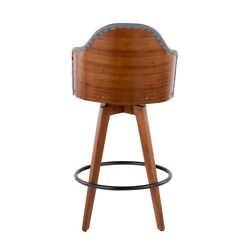 Tabouret de comptoir mi-siècle moderne gris/crème/noir avec pivot et assise en similicuir – Unité