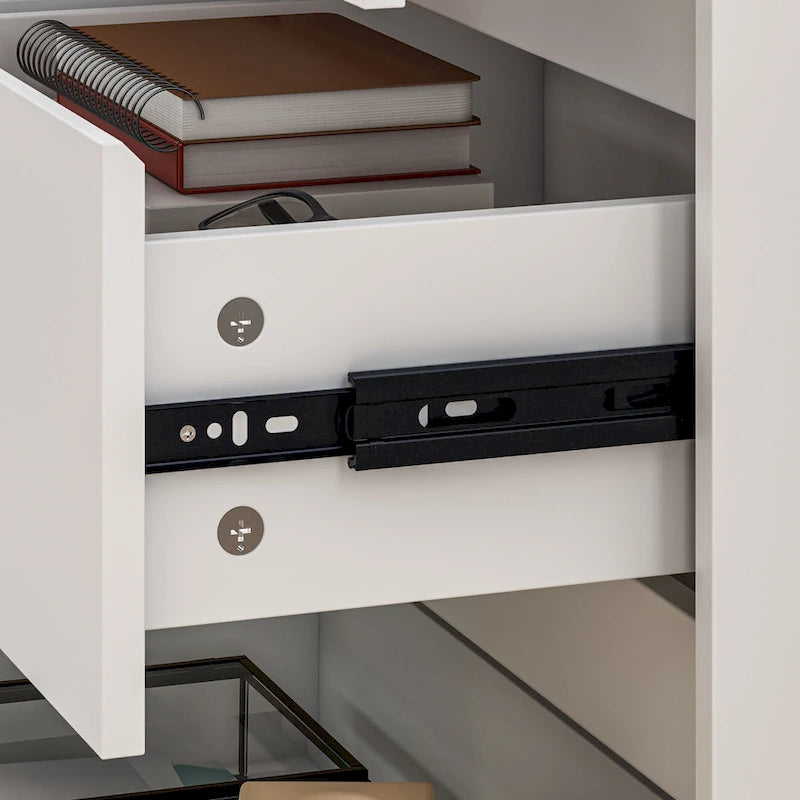 Commode à 9 tiroirs avec rangement (blanc / chêne blanc / noir / miroir) – Simple