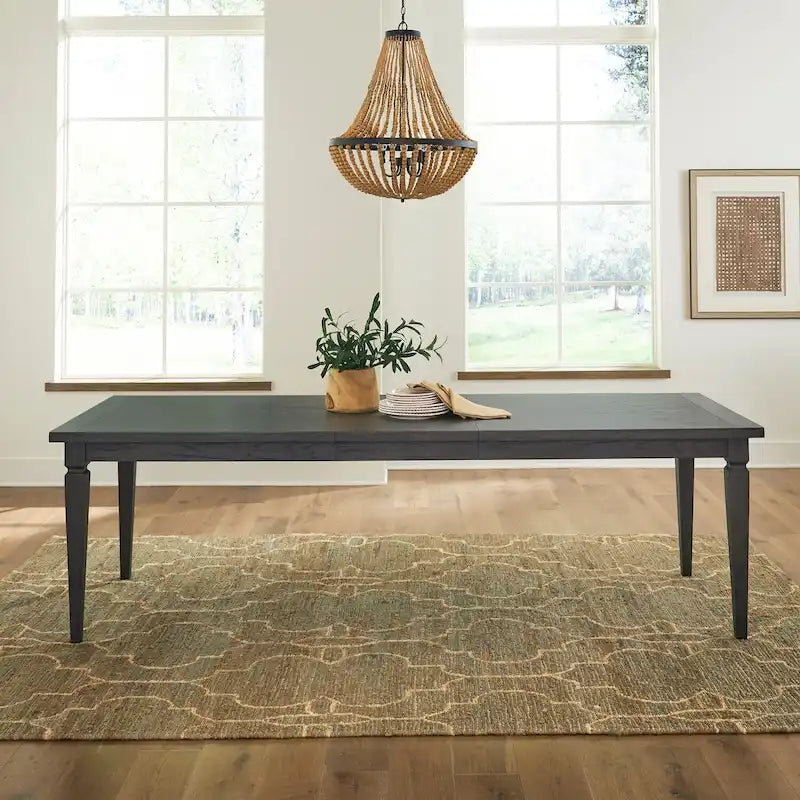 Table à manger rectangulaire noire avec rallonge amovible et pieds carrés effilés – Pour 6 à 8 personnes