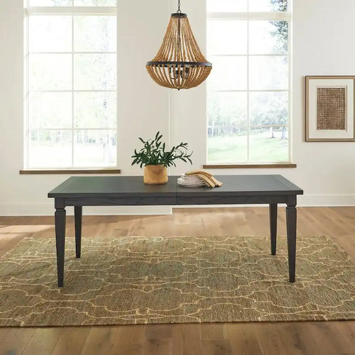 Table à manger rectangulaire noire avec rallonge amovible et pieds carrés effilés – Pour 6 à 8 personnes