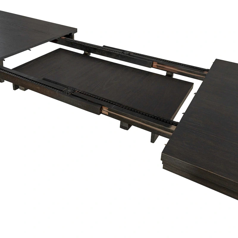 Table à manger rectangulaire noire avec rallonge amovible et pieds carrés effilés – Pour 6 à 8 personnes