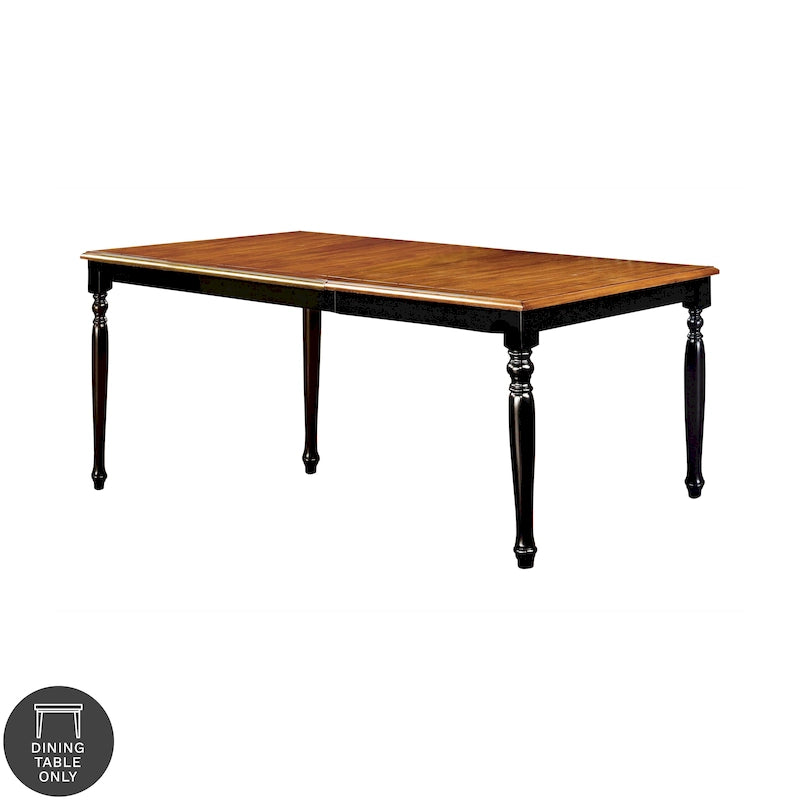 Table de salle à manger extensible en chêne antique/noir bicolore avec rallonge amovible – 6 à 8 places