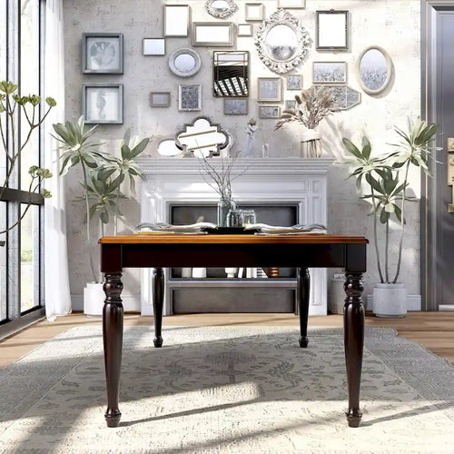 Table de salle à manger extensible en chêne antique/noir bicolore avec rallonge amovible – 6 à 8 places