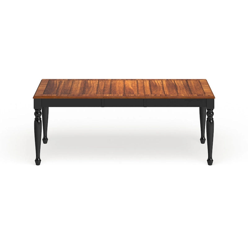 Table de salle à manger extensible en chêne antique/noir bicolore avec rallonge amovible – 6 à 8 places