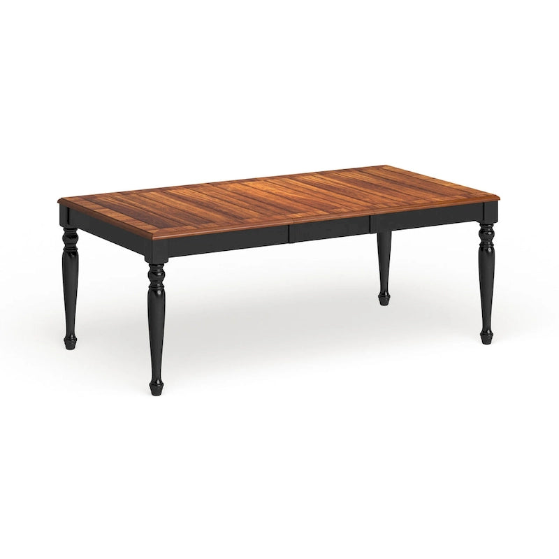 Table de salle à manger extensible en chêne antique/noir bicolore avec rallonge amovible – 6 à 8 places