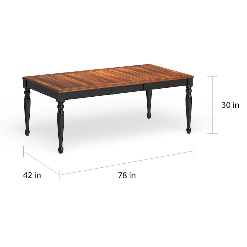Table de salle à manger extensible en chêne antique/noir bicolore avec rallonge amovible – 6 à 8 places